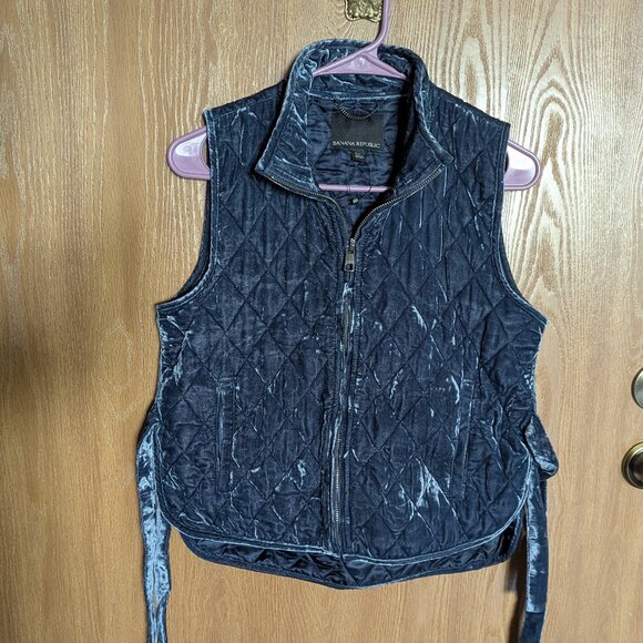 Banana Republic Blue Velvet Quilted Vest w/ Side Bows, XS - Picture 1 of 5